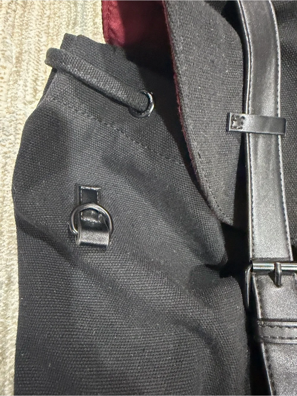 Black Canvas Backpack with Leather Trim